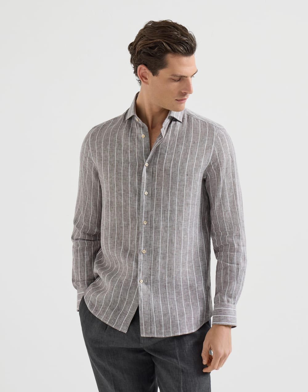 Chalk stripe shirt Hazelnut Man - Brunello Cucinelli