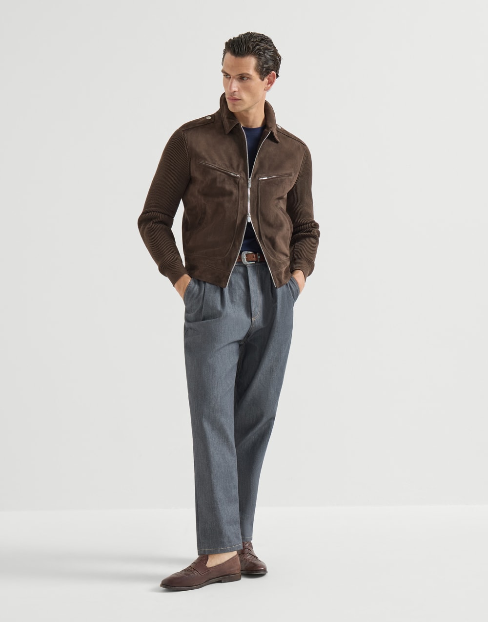 Jersey T-shirt with logo Cobalt Man - Brunello Cucinelli