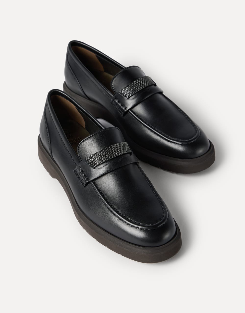 Nappa leather penny loafers with monili Black Woman - Brunello Cucinelli