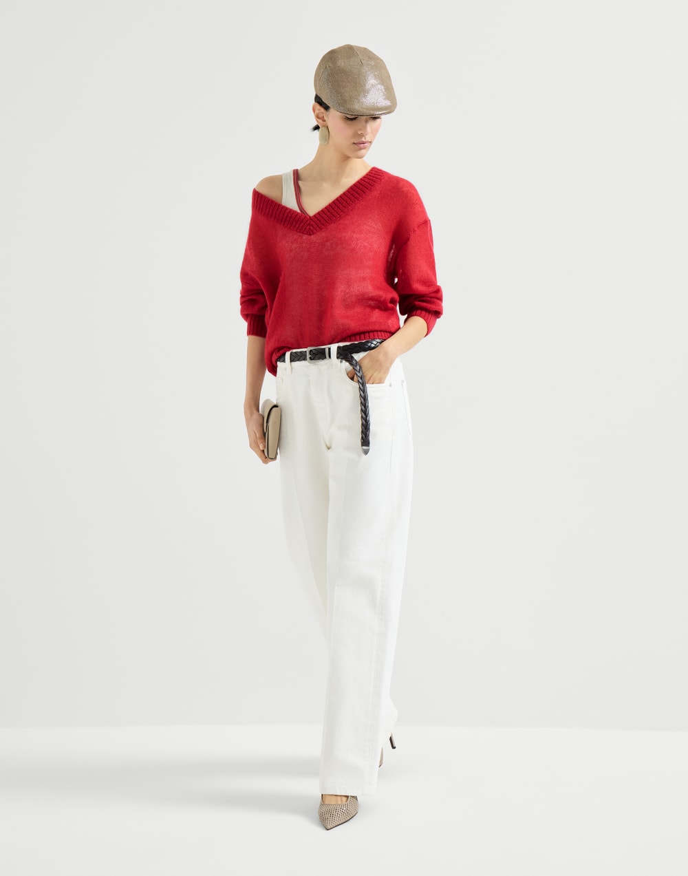 Pullover aus Schurwolle und Mohair Rot Damen - Brunello Cucinelli