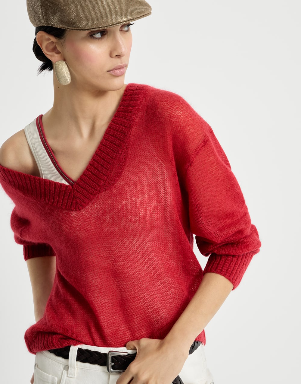 Pullover aus Schurwolle und Mohair Rot Damen - Brunello Cucinelli