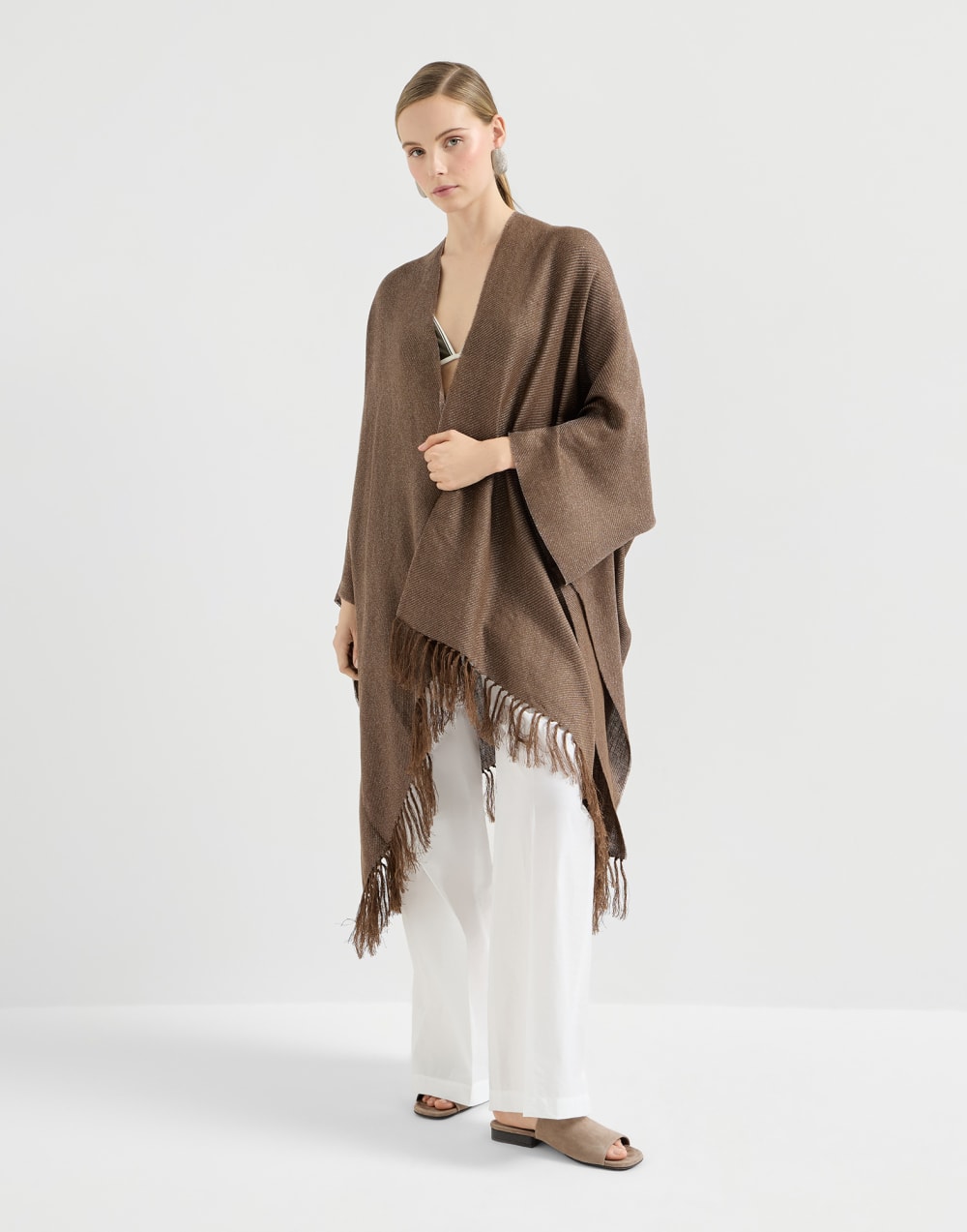 Linen cover poncho Brown Woman - Brunello Cucinelli