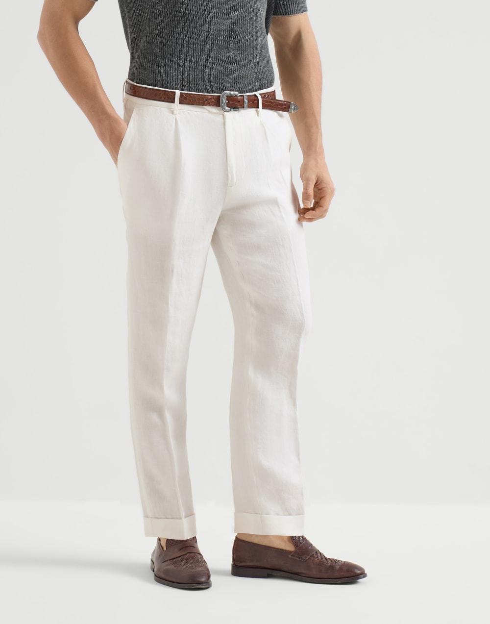 ガーメントダイ ギャバジン トラウザーズ スノー メンズ - Brunello Cucinelli