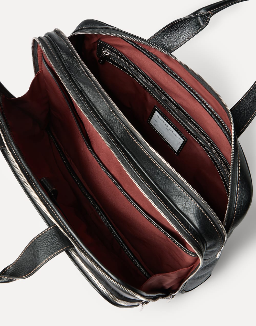 Cartable en cuir de veau grainé avec zip Noir Homme - Brunello Cucinelli