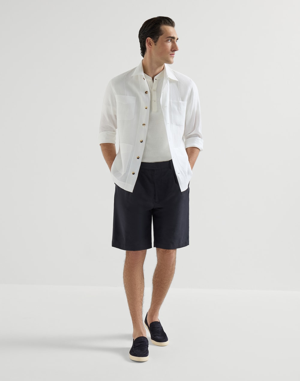 Bermuda shorts with pleats Navy Blue Man - Brunello Cucinelli