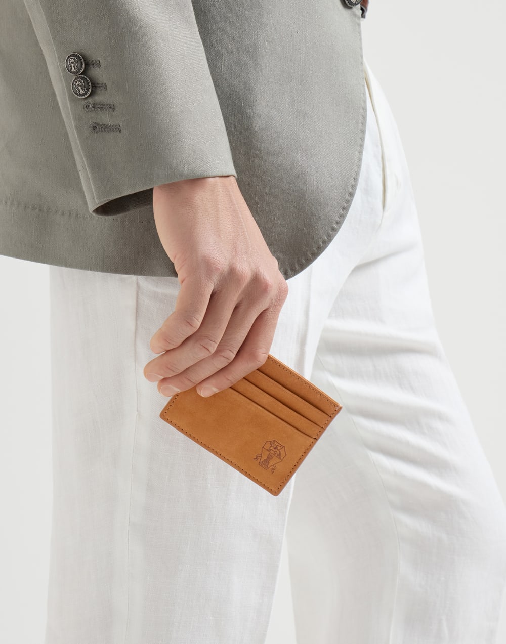 Nubuck card holder Cognac Man - Brunello Cucinelli