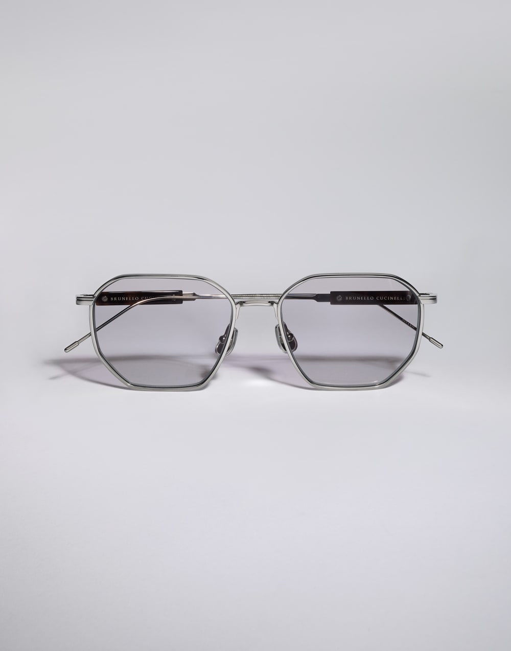 Geometric titanium and horn frame Silver Eyewear - Brunello Cucinelli