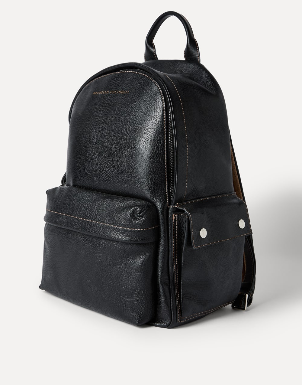 Travel-Rucksack aus genarbtem Kalbsleder Schwarz Herren - Brunello Cucinelli