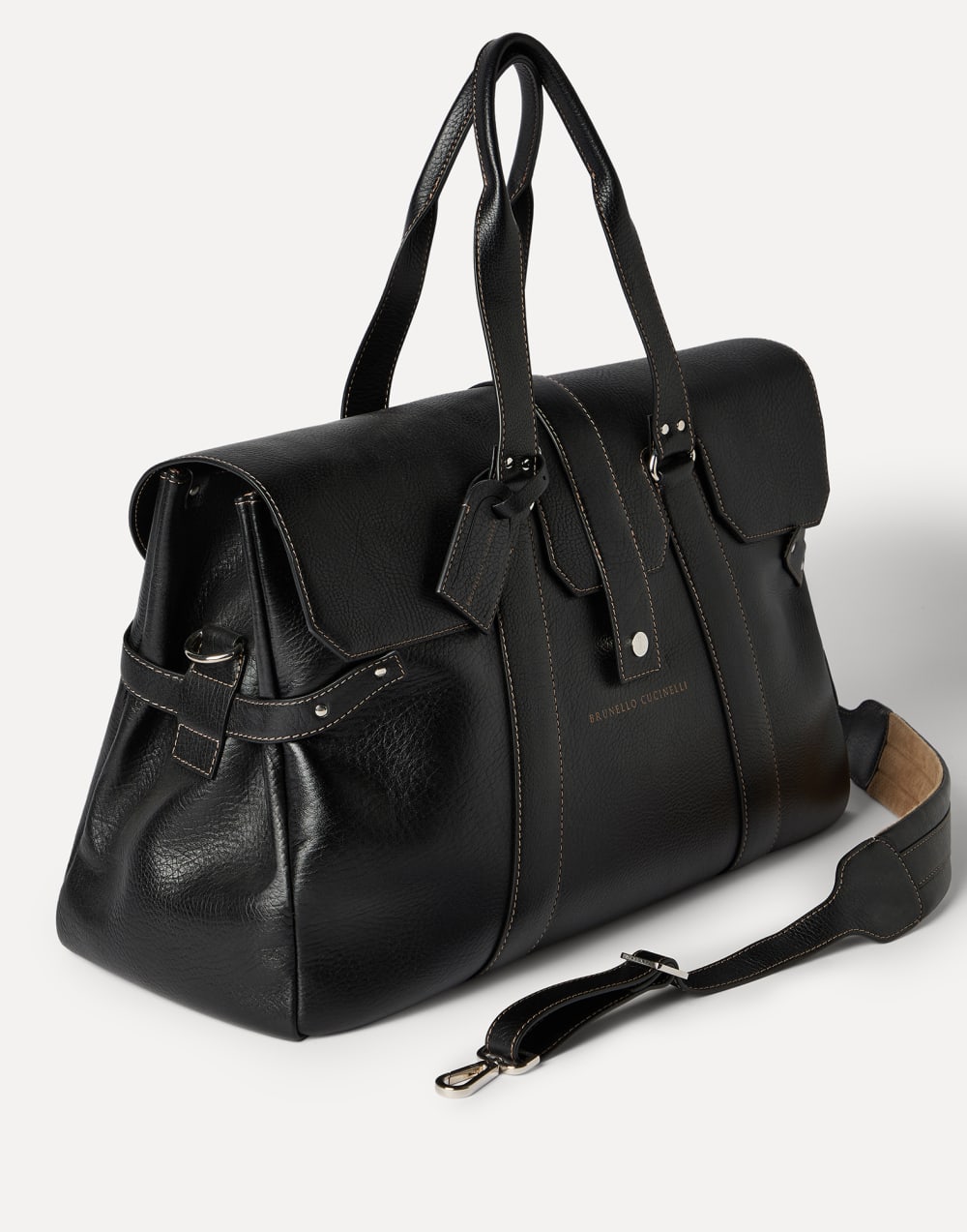 Grained calfskin Country Weekender bag Black Man - Brunello Cucinelli