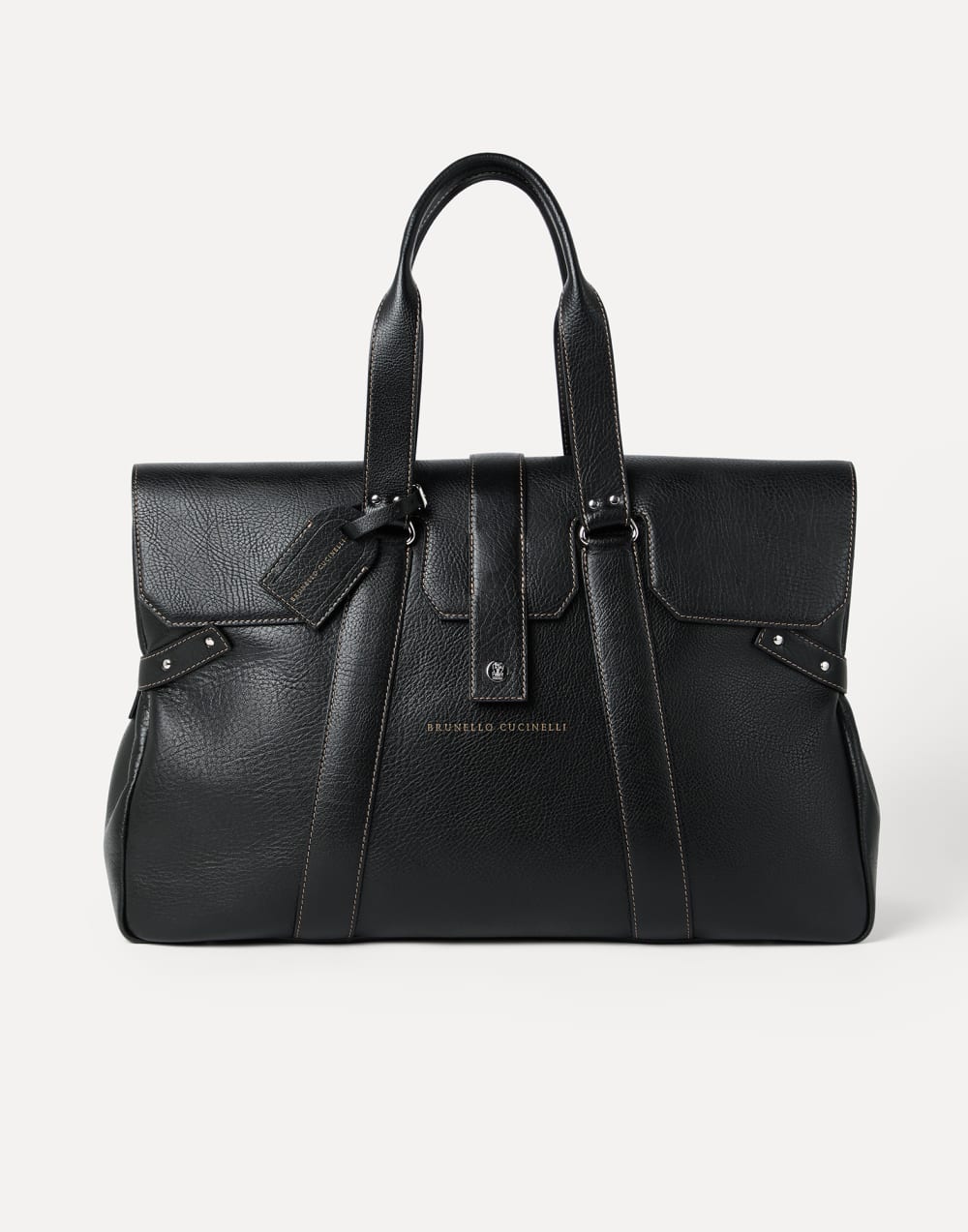 Grained calfskin Country Weekender bag Black Man - Brunello Cucinelli