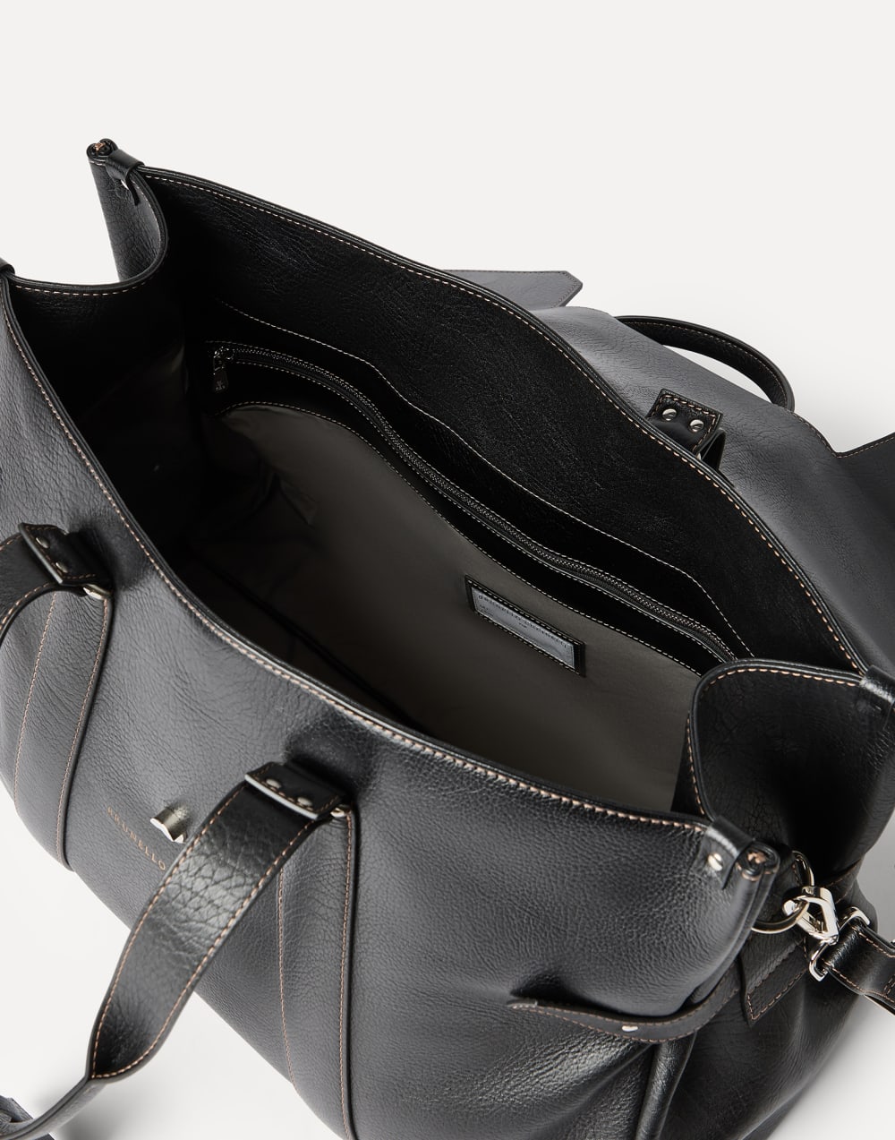 Grained calfskin Country Weekender bag Black Man - Brunello Cucinelli