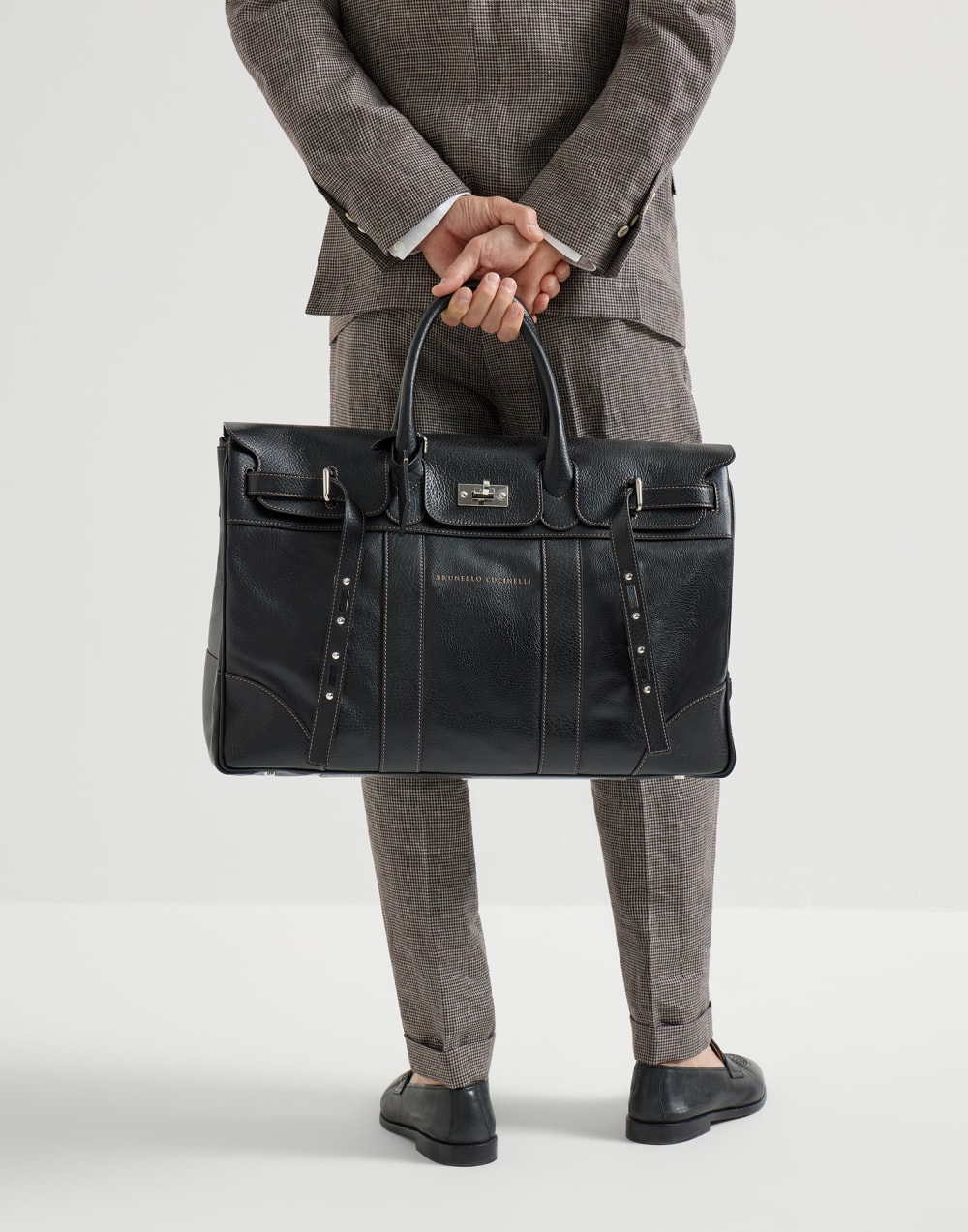 Grained calfskin country bag Black Man - Brunello Cucinelli