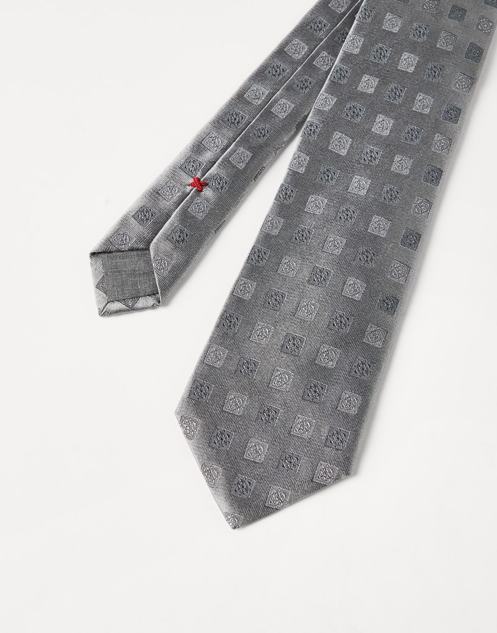 Silk tie with squares pattern Grey Man - Brunello Cucinelli