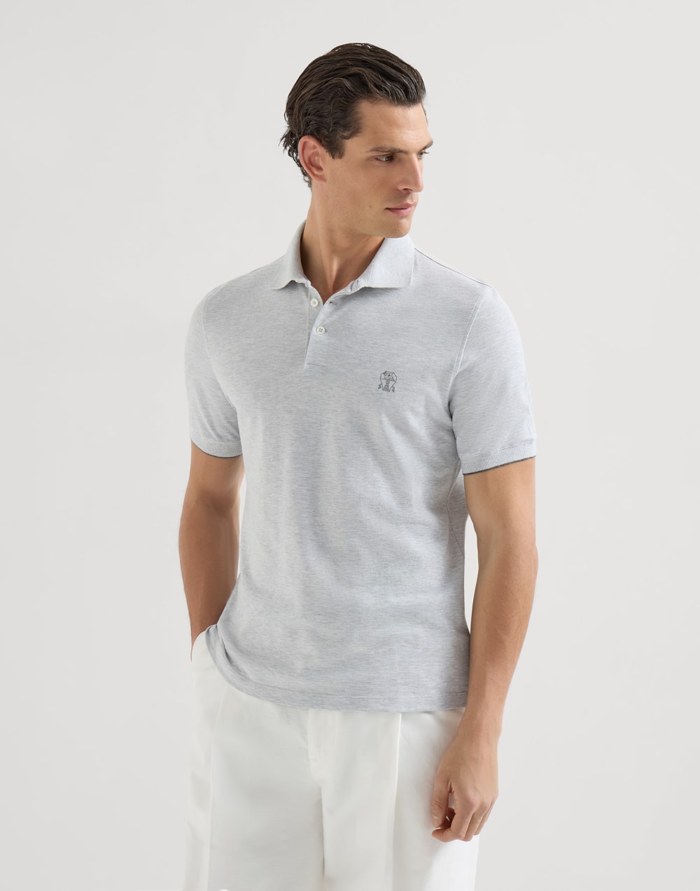 Piqué polo shirt Light Grey Man - Brunello Cucinelli