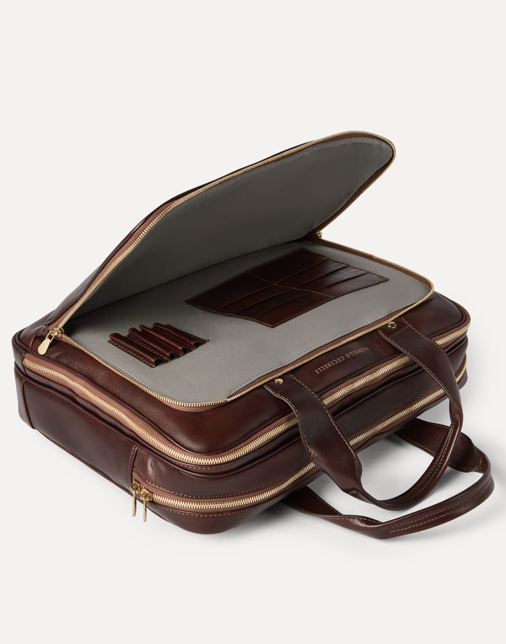 Portafolio en piel de becerro con cremallera Bermellón Hombre - Brunello Cucinelli