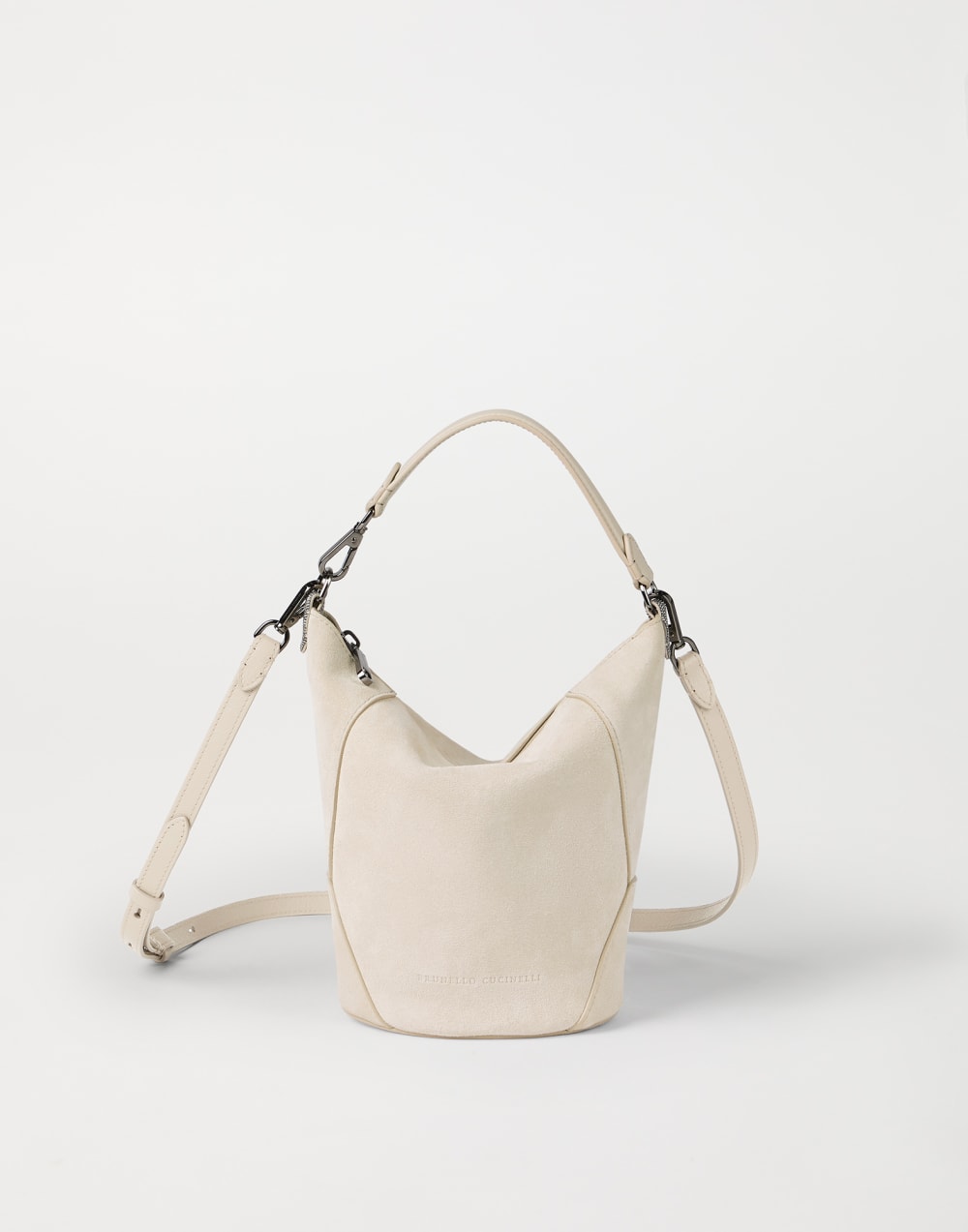 BC Duo bucket bag in suede Ivory Woman - Brunello Cucinelli