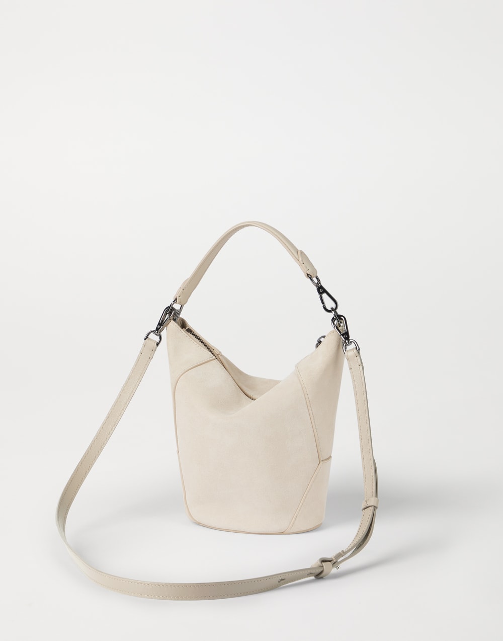 BC Duo bucket bag in suede Ivory Woman - Brunello Cucinelli