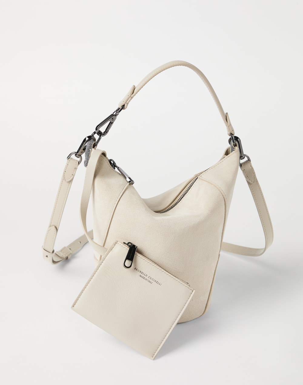 BC Duo bucket bag in suede Ivory Woman - Brunello Cucinelli