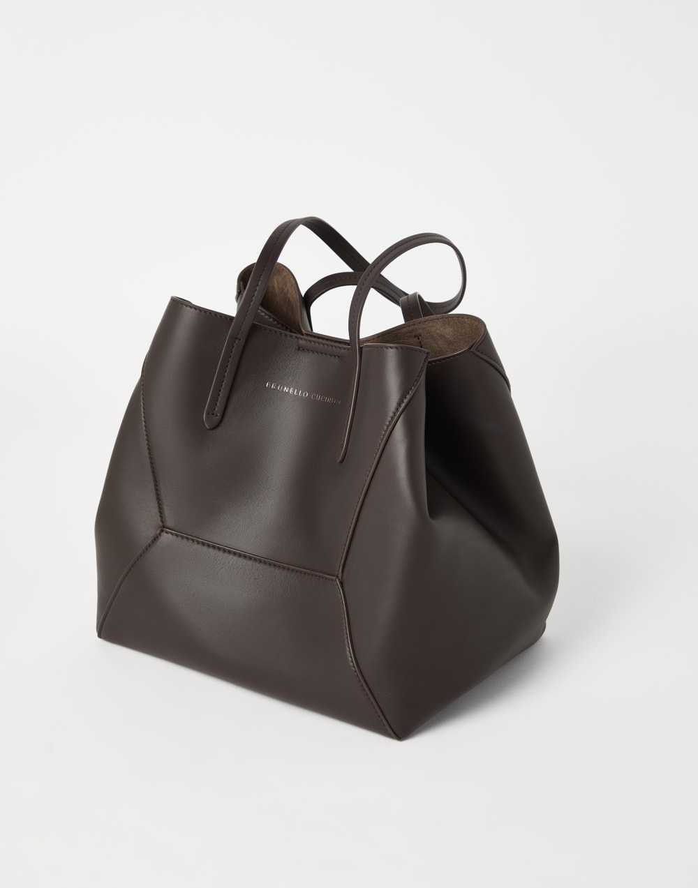 Sac BC Duo petit modèle en cuir de veau Marron Foncé Femme - Brunello Cucinelli