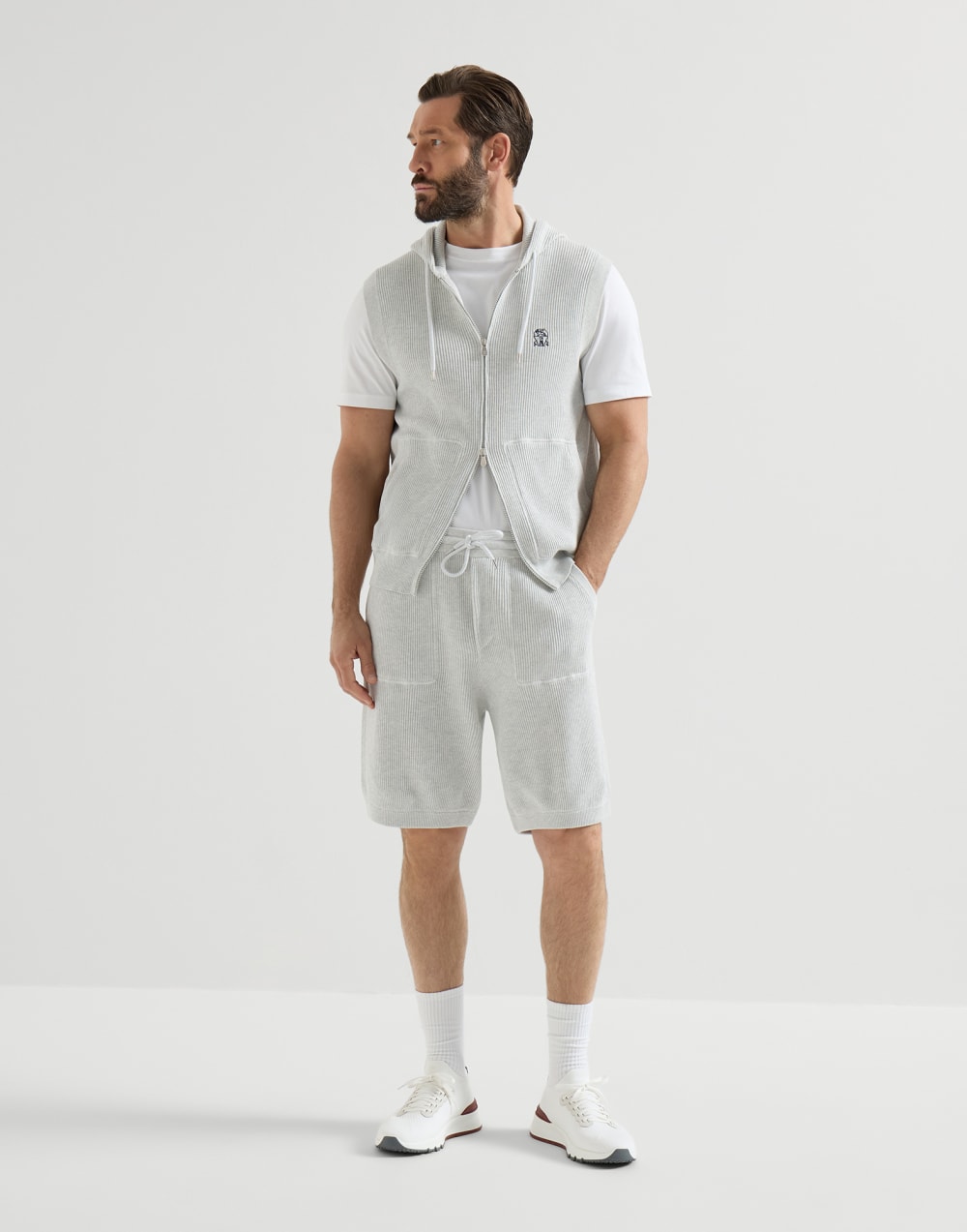 Chaussures de running en coton et veau Blanc Homme - Brunello Cucinelli