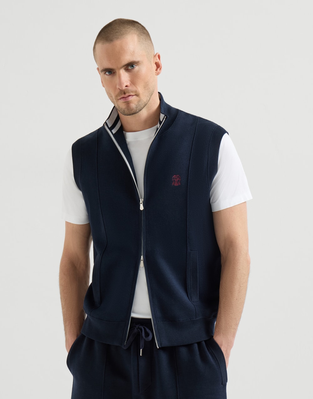 Gilet en maille double Bleu Homme - Brunello Cucinelli