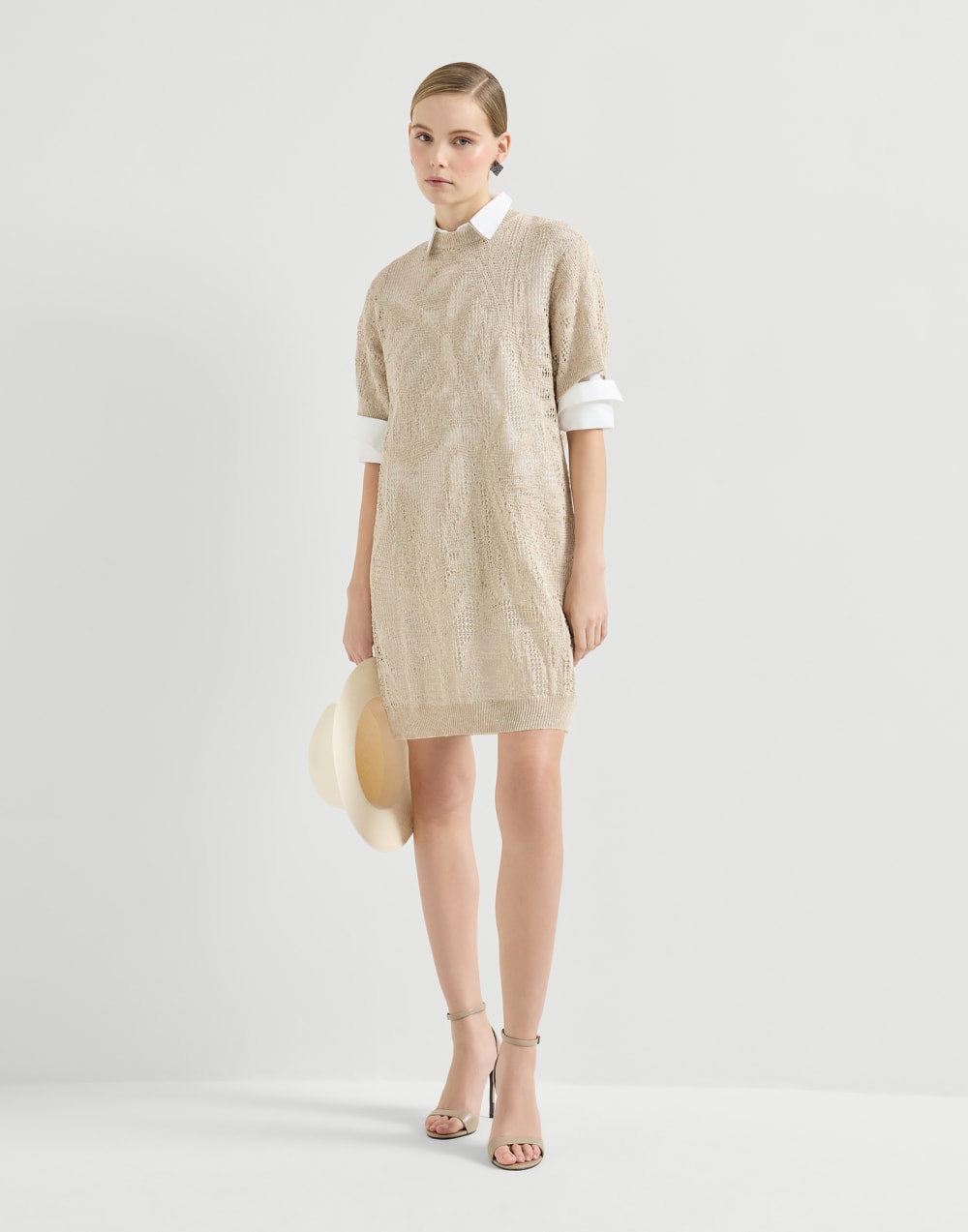 Dazzling water lilies mini dress Beige Woman - Brunello Cucinelli