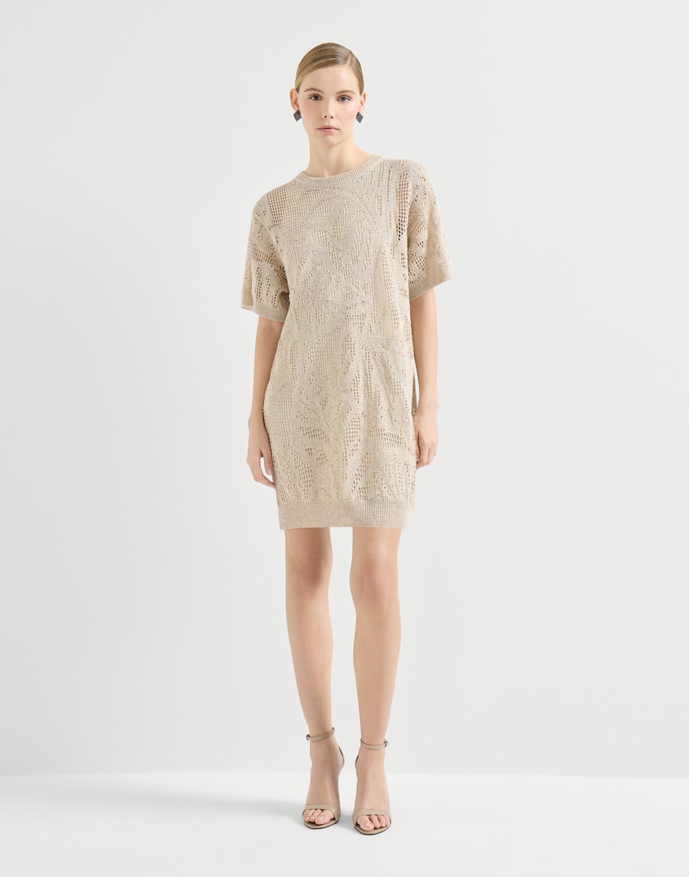 Dazzling water lilies mini dress Beige Woman - Brunello Cucinelli