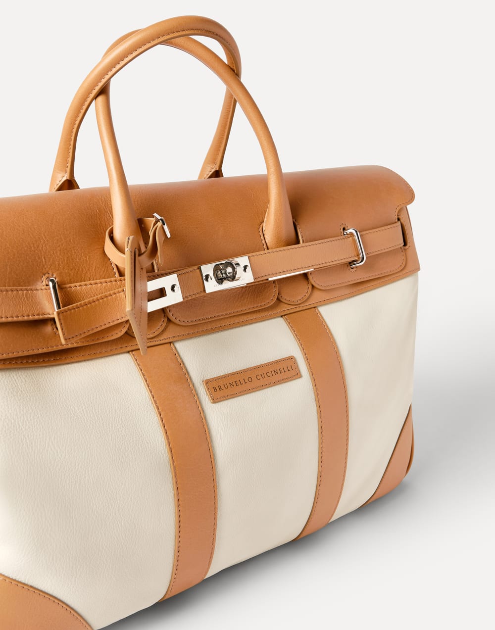 Calfskin and cowhide bag Ivory Man - Brunello Cucinelli