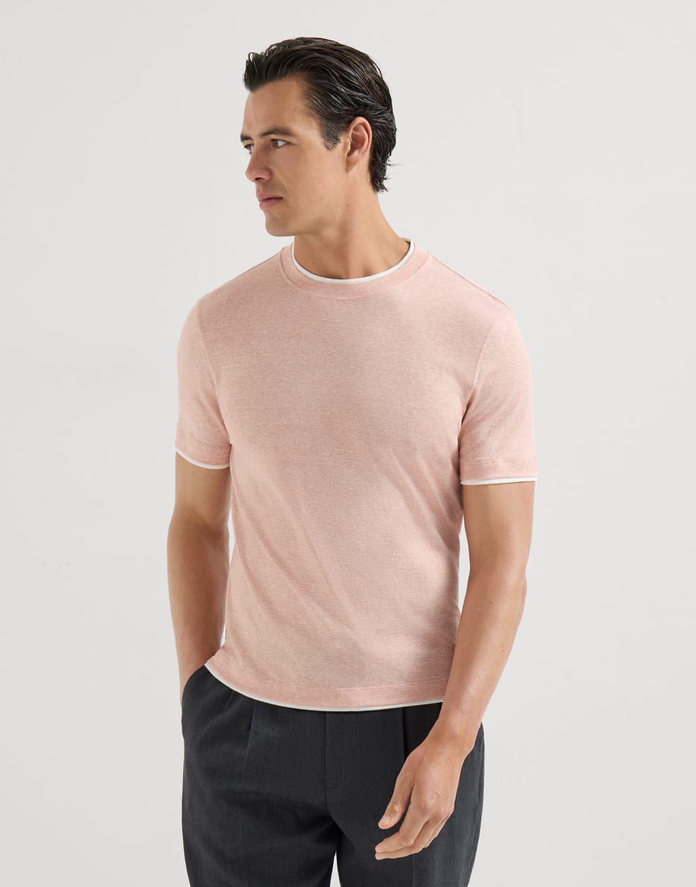 T-shirt with faux-layering Apricot Man - Brunello Cucinelli