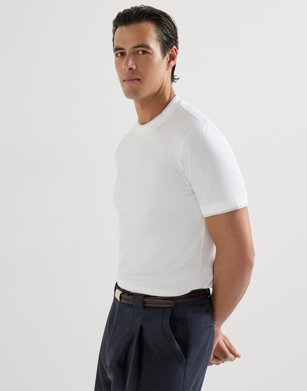 T-shirt with faux-layering White Man - Brunello Cucinelli