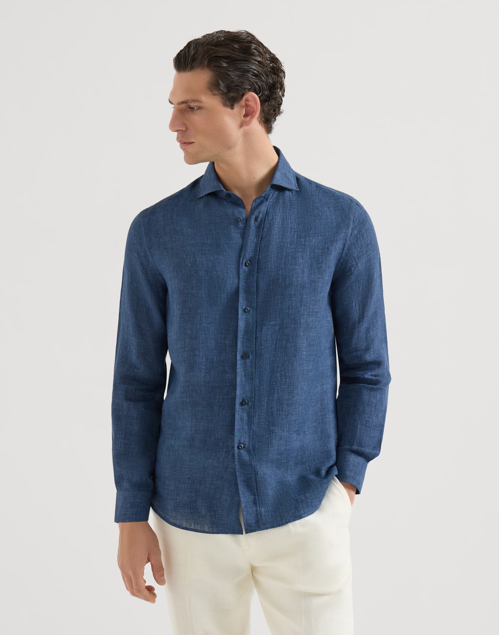 Délavé linen shirt Navy Blue Man - Brunello Cucinelli