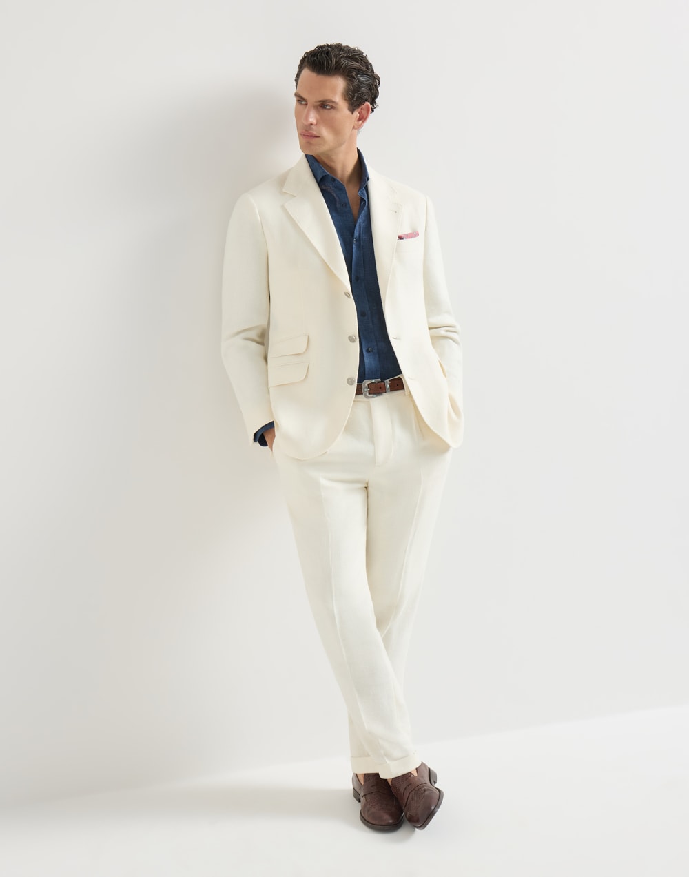 Délavé linen shirt Navy Blue Man - Brunello Cucinelli