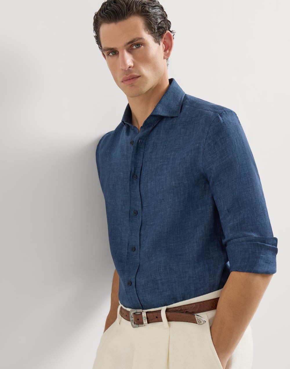 Délavé linen shirt Navy Blue Man - Brunello Cucinelli