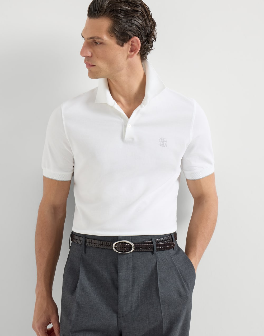 Piqué polo shirt White Man - Brunello Cucinelli
