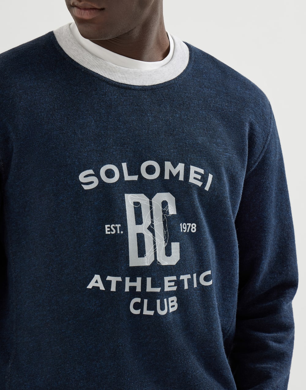 Cotton French terry sweatshirt Navy Blue Man - Brunello Cucinelli