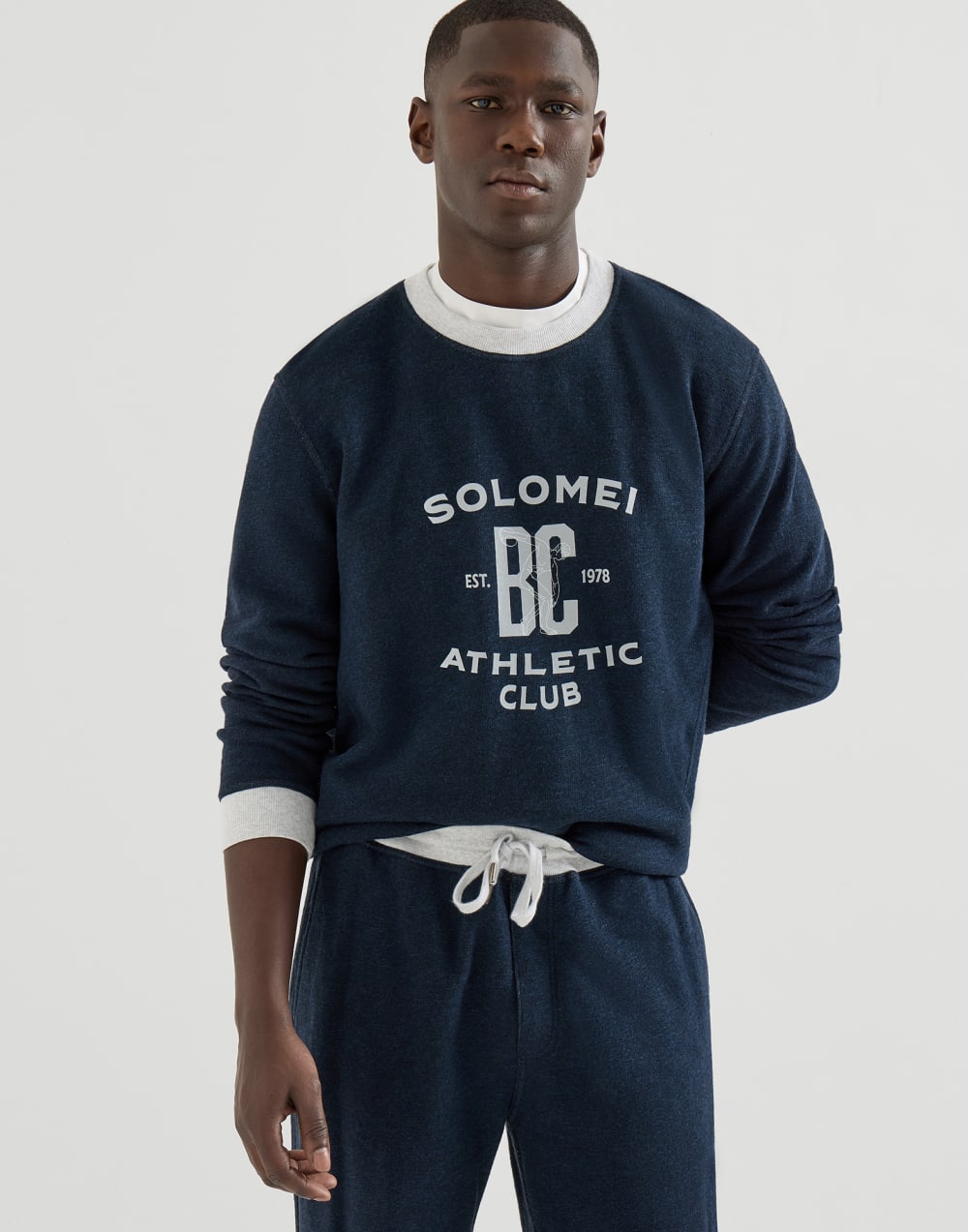 Cotton French terry sweatshirt Navy Blue Man - Brunello Cucinelli