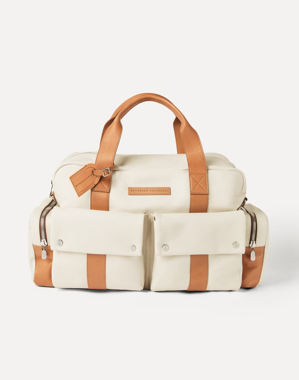Calfskin and cowhide duffle bag Ivory Man - Brunello Cucinelli