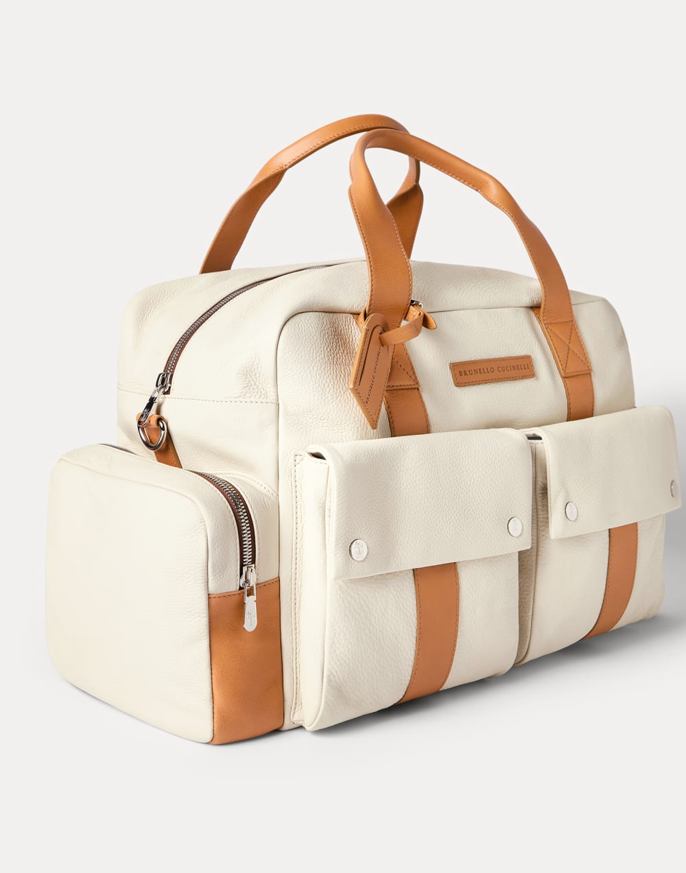 Calfskin and cowhide duffle bag Ivory Man - Brunello Cucinelli