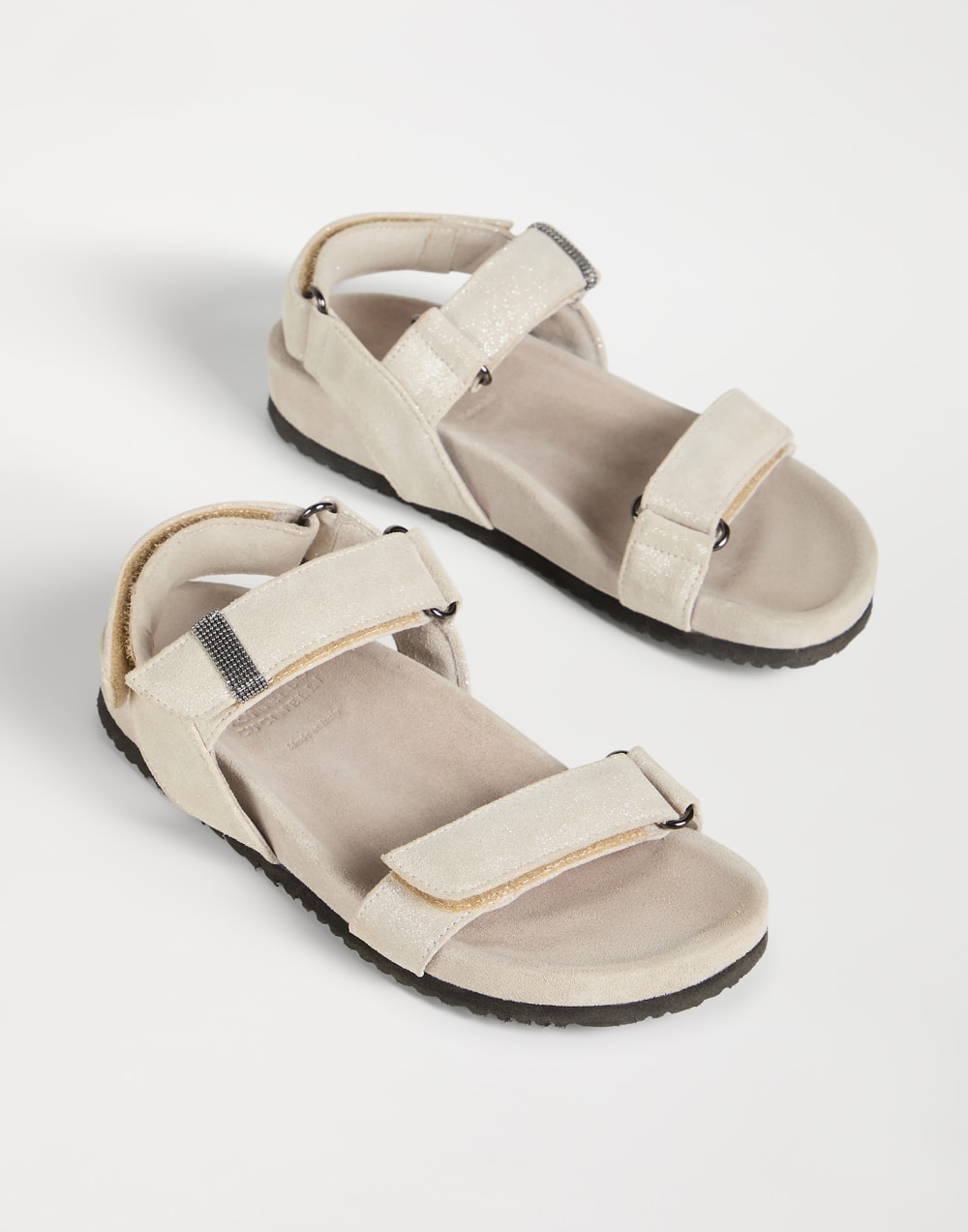 Lamé leather sandals with monili Beige Girls - Brunello Cucinelli