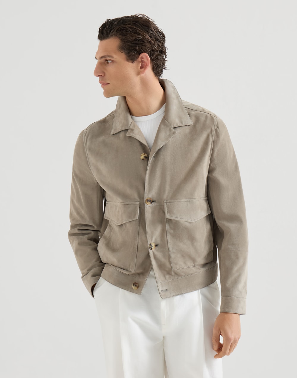 Suede jacket Khaki Man - Brunello Cucinelli
