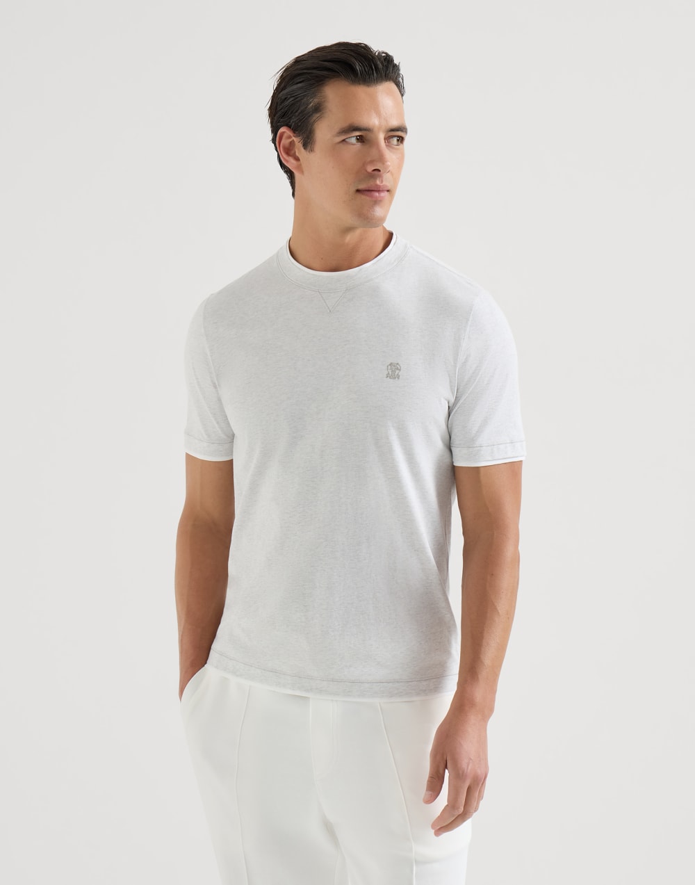 T-shirt with faux-layering Pearl Grey Man - Brunello Cucinelli