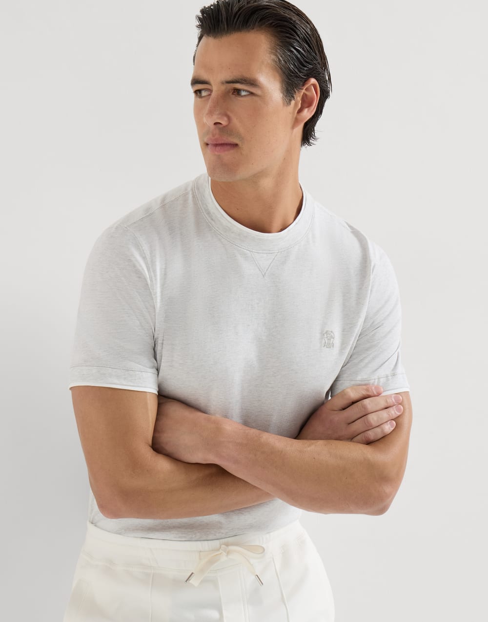 T-shirt with faux-layering Pearl Grey Man - Brunello Cucinelli