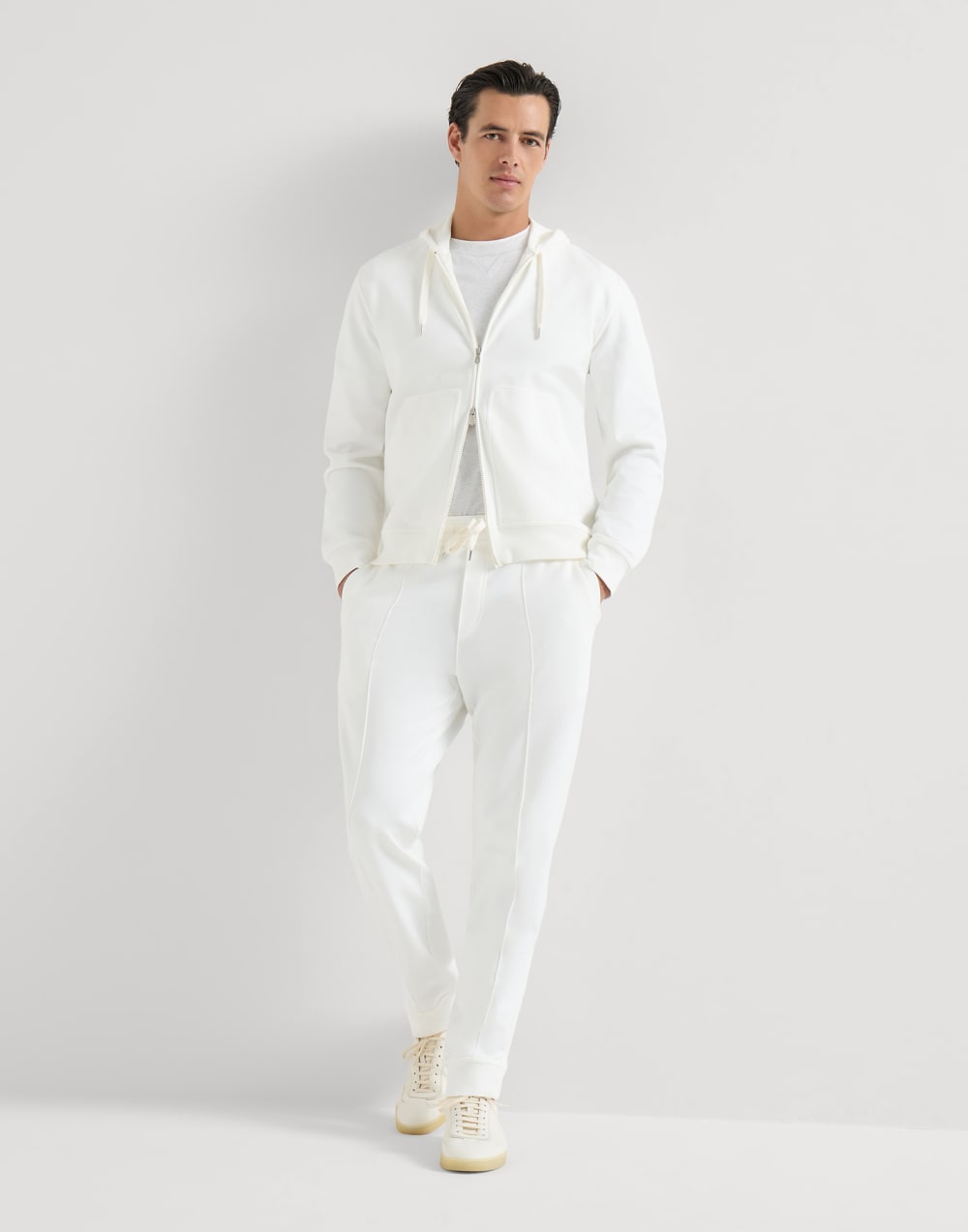 T-shirt with faux-layering Pearl Grey Man - Brunello Cucinelli