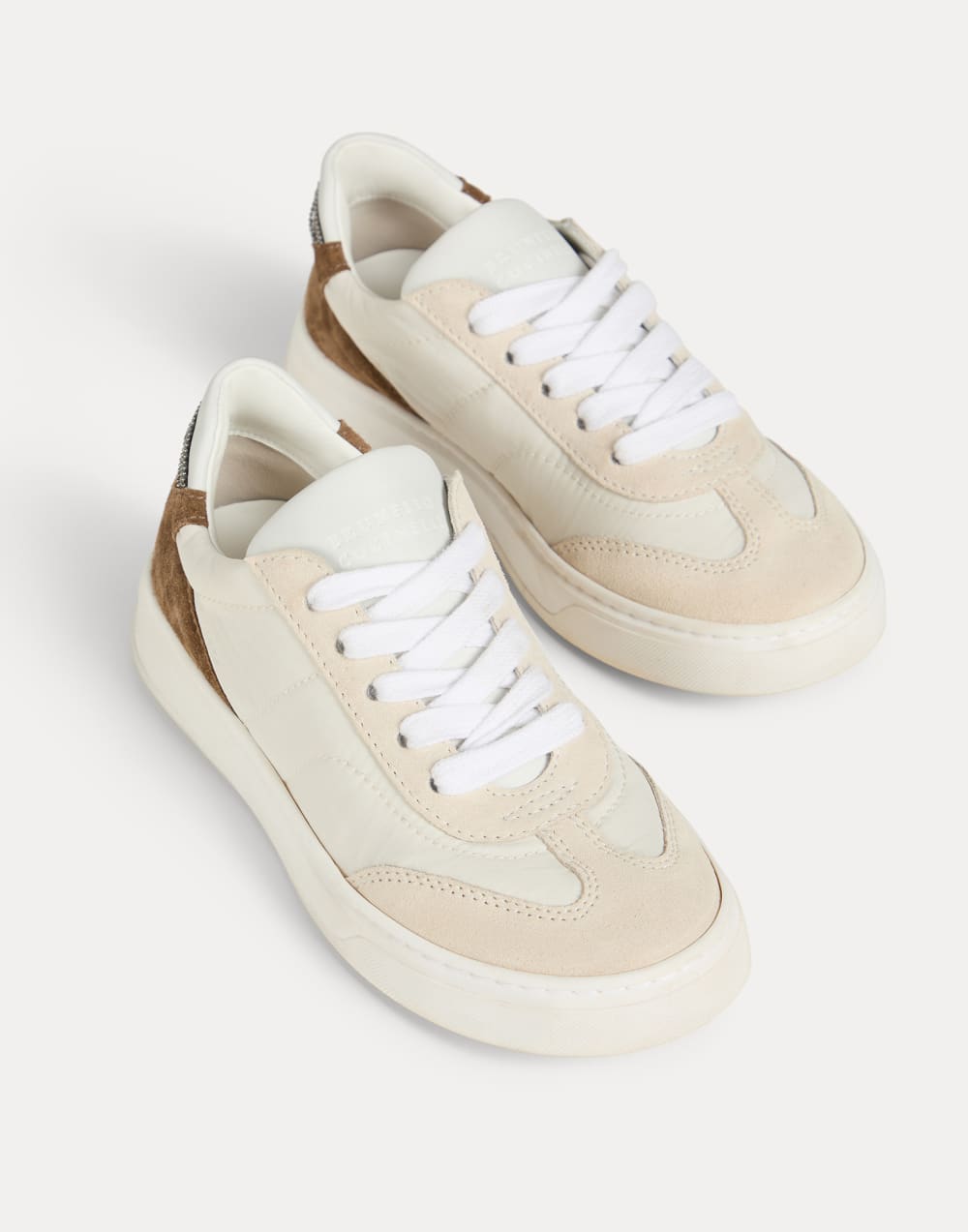 Nylon and suede sneakers with monili Ivory Girls - Brunello Cucinelli