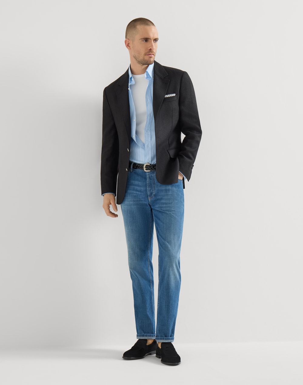 绒面革便士乐福鞋 黑色 男款 - Brunello Cucinelli