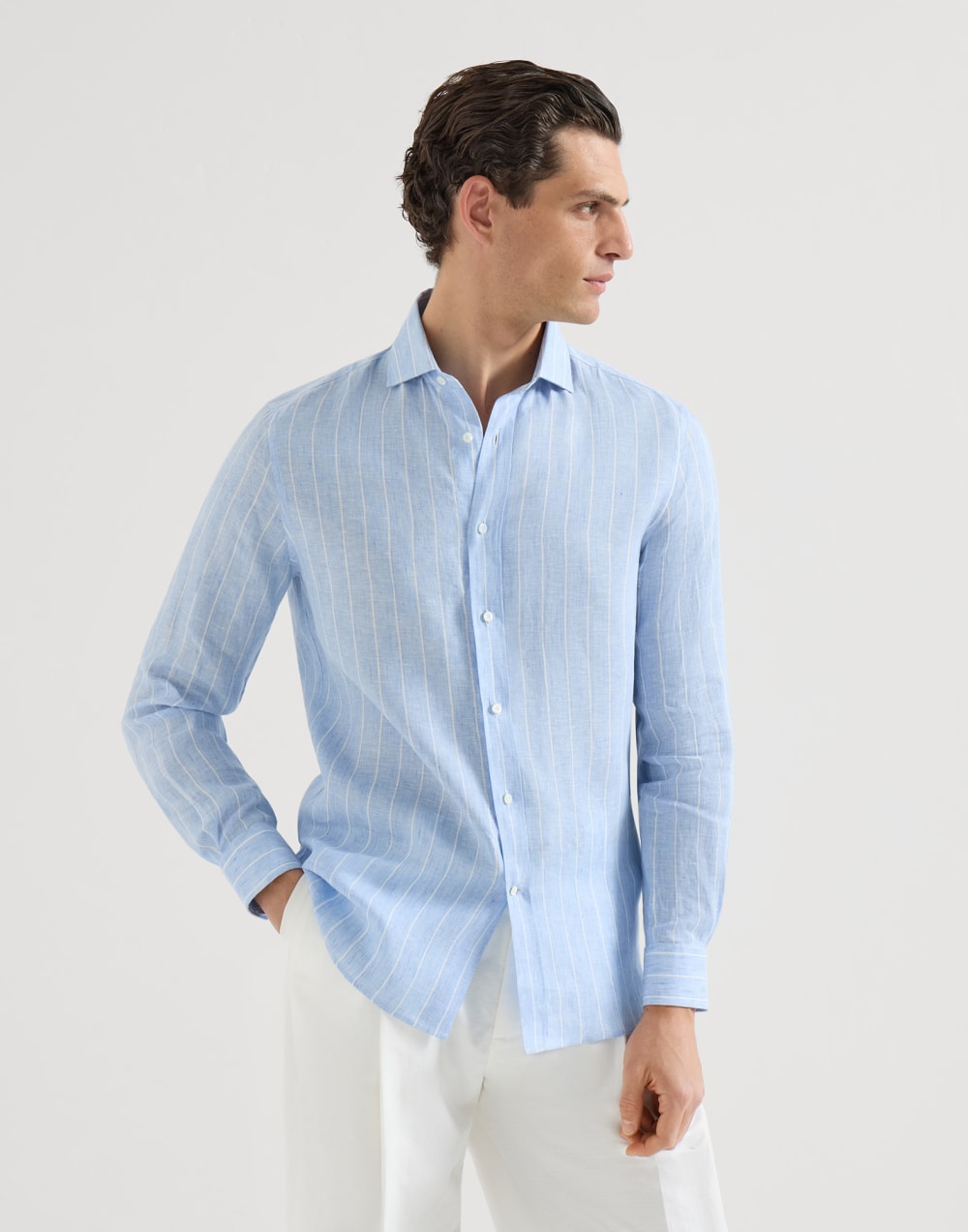 Chalk stripe shirt Azure Man - Brunello Cucinelli