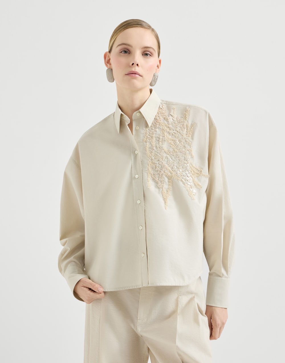Camicia Dazzling Seabed Embroidery Panama Donna - Brunello Cucinelli
