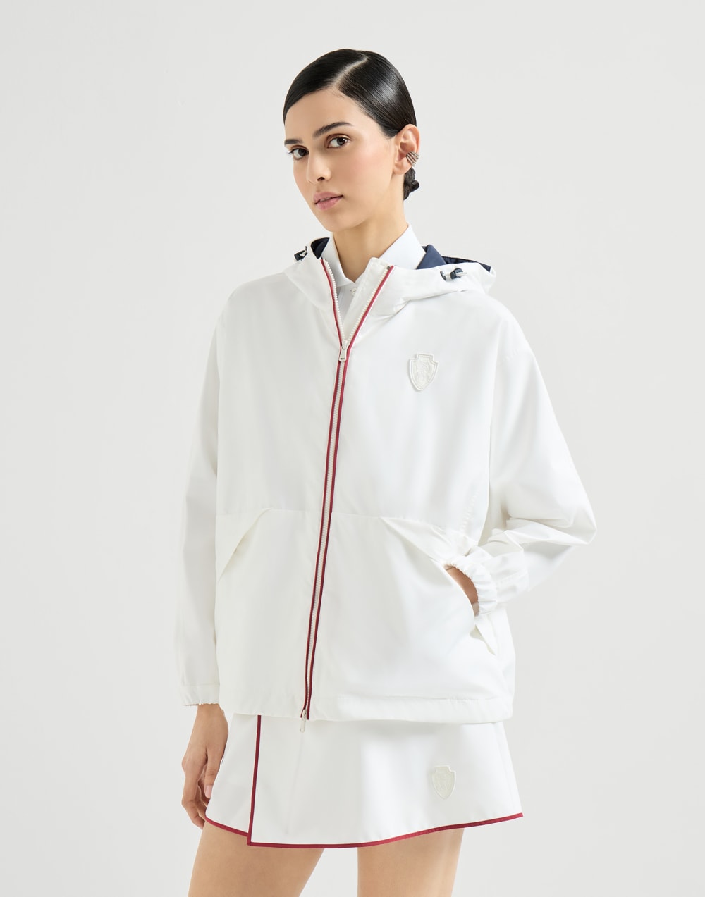 Hooded outerwear jacket with logo White Woman - Brunello Cucinelli