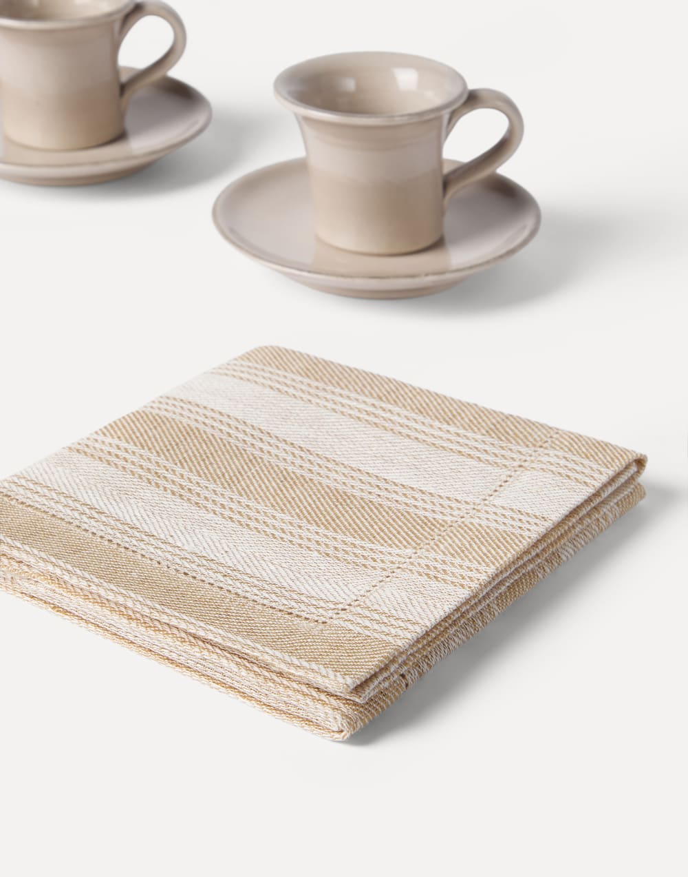 Chalk stripe linen 4-pc napkins set Camel Lifestyle - Brunello Cucinelli