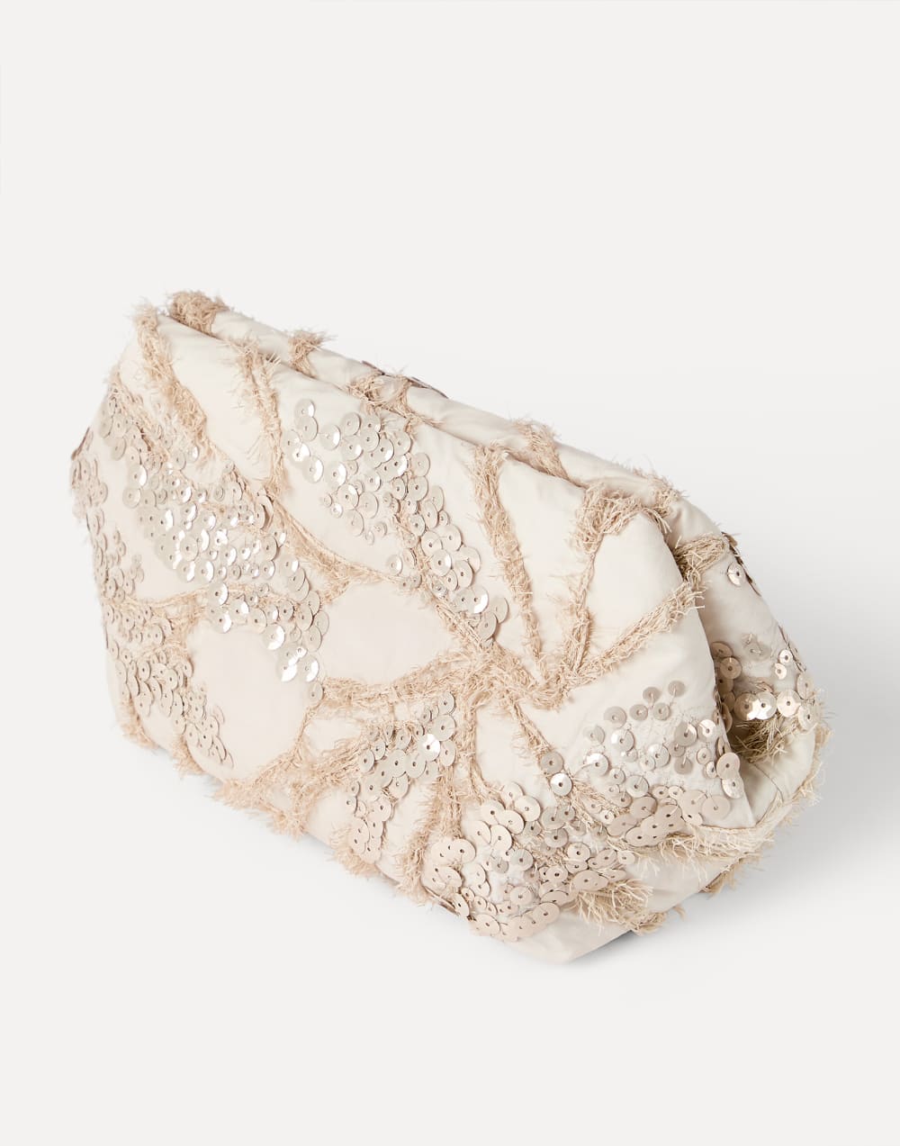Pouch bag with dazzling seabed embroidery Beige Woman - Brunello Cucinelli